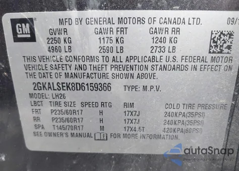 2013 GMC Terrain Sle-2 z USA, uszkodzony, nr VIN 2GKALSEK8D6159366